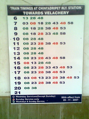 I believe this is a German timetable that gives a bit of a taste (I wonder if the colors indicate line?)