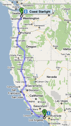 Amtrak West Coast Route Map Coast Starlight Amtrak Service On Google Transit Trillium